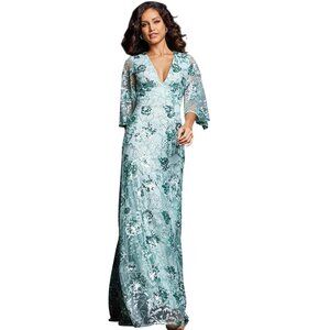 NWT Jovani Embellished V Neck 3/4 Open Sleeve Formal Dress Gown Mint Green 0